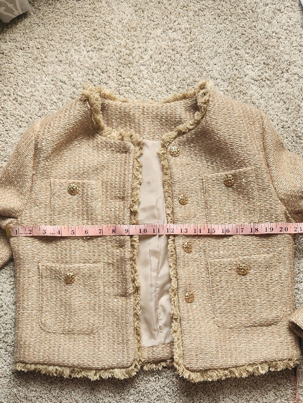 NWOT Textured Fringe Cropped Jacket in Tan - Picture 8 of 9